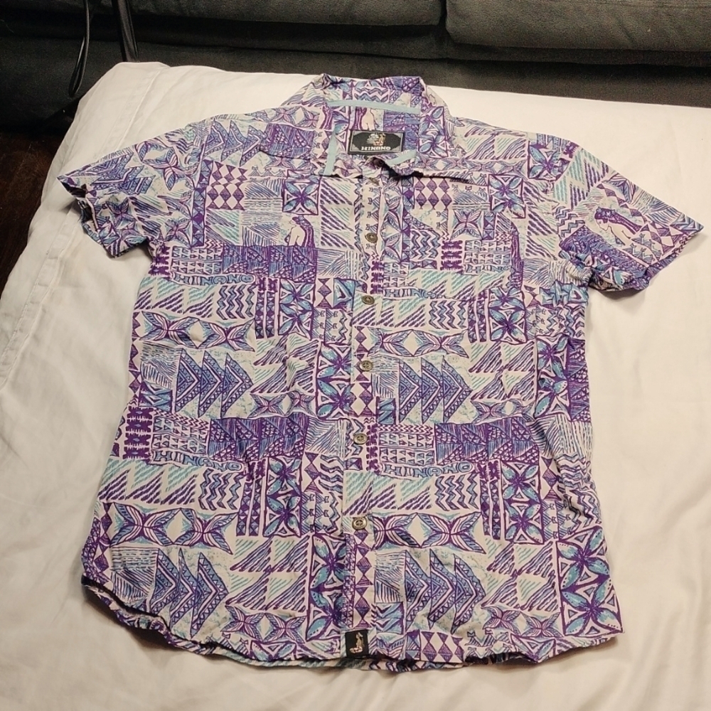 Hinano mens Hawaiian short sleeved button down shirt size small